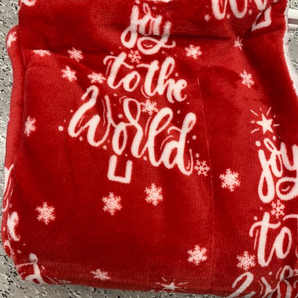 Holly Loft Christmas Holiday Plush Sherpa Throw Blanket Red Joy to the World NEW - Picture 8 of 10